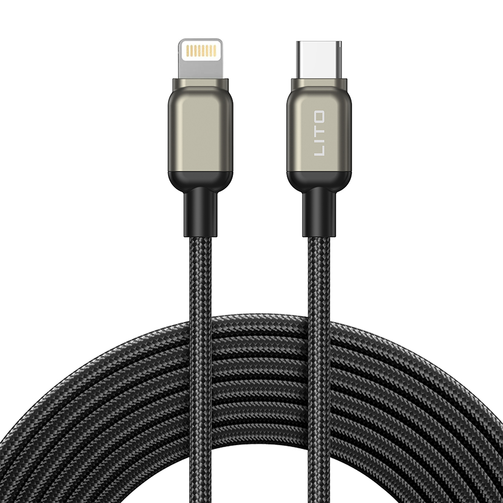 Кабел за данни с USB-C и жакове за iPhone, 1 м - Lito (LD17) - Черен