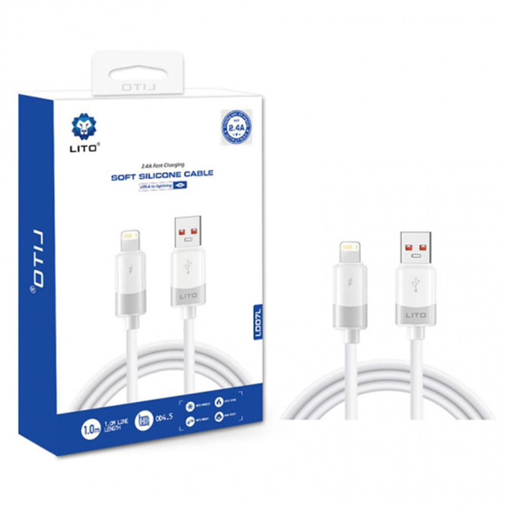 Кабел за бързи данни с USB, Lightning, 60W - Lito Liquid Silicone (LD07) - Бял