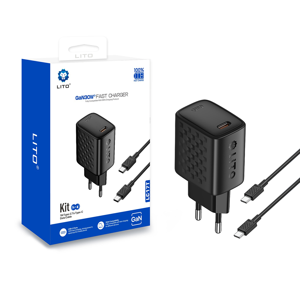 Зарядно устройство с щепсел, USB-C, 30W - Lito (LC17) - черно