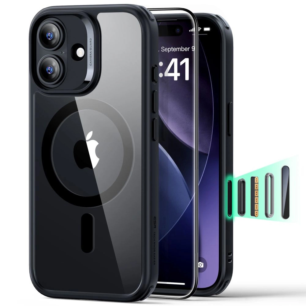 Калъф за iPhone 17 + Капак - ESR Classic Hybrid HaloLock - Прозрачен Черен