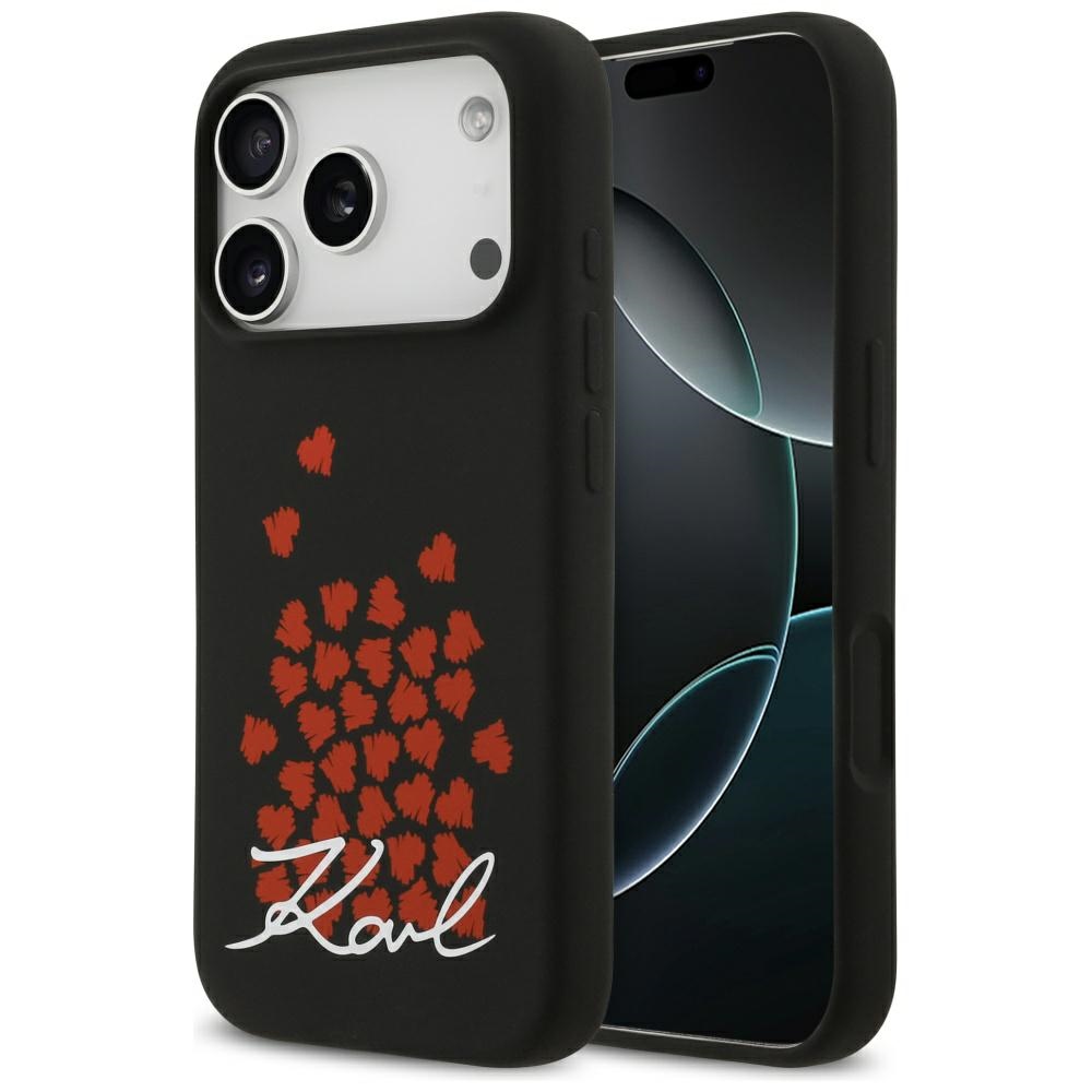 Калъф за iPhone 17 Pro - Karl Lagerfeld Silicone Heart Sign Logo MagSafe (KLHMP17LSMHMHBKBKSOK) - Черен