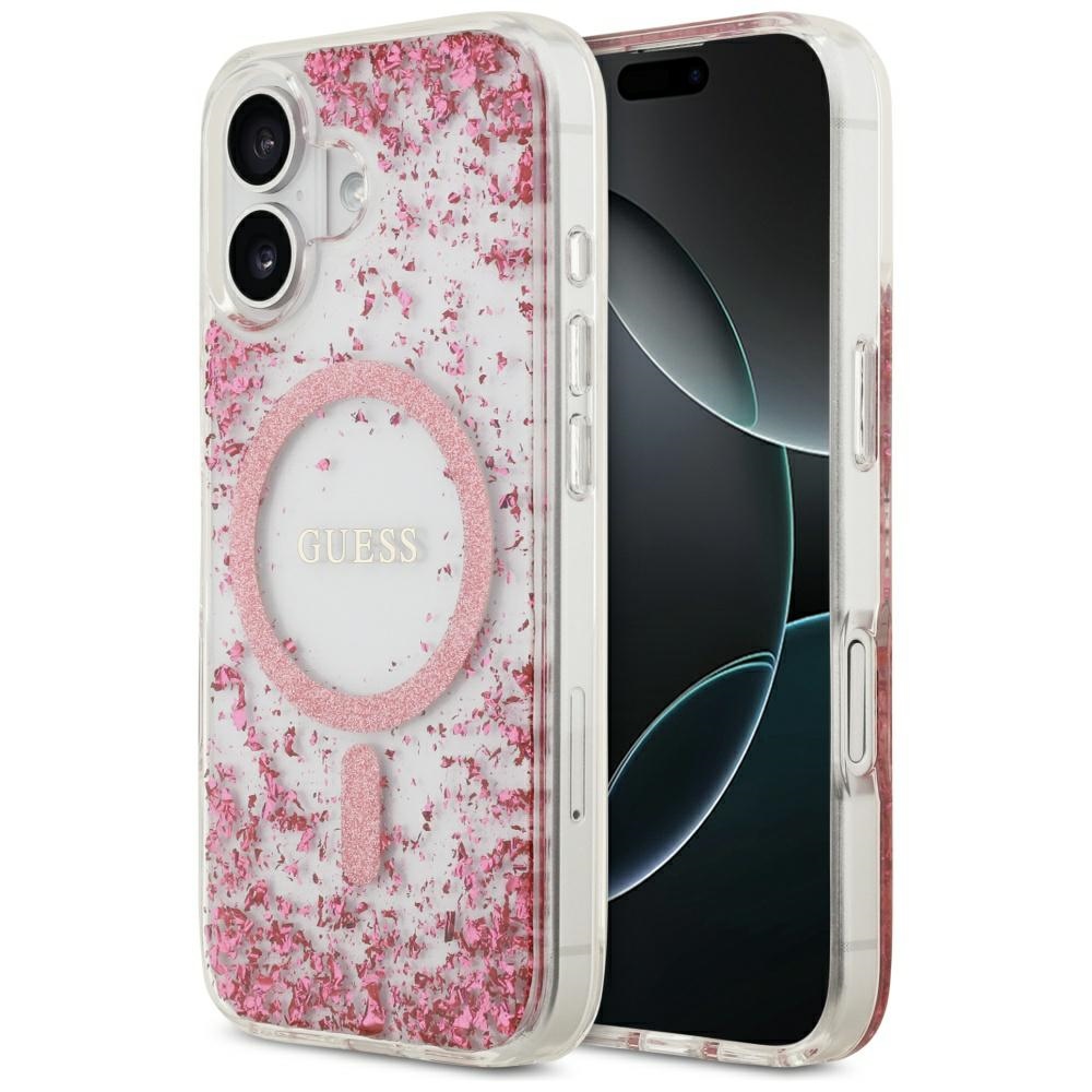 Калъф за iPhone 17 - Guess Resin Bottom Glitter MagSafe (GUHMP17SRRGRGEP) - Розов