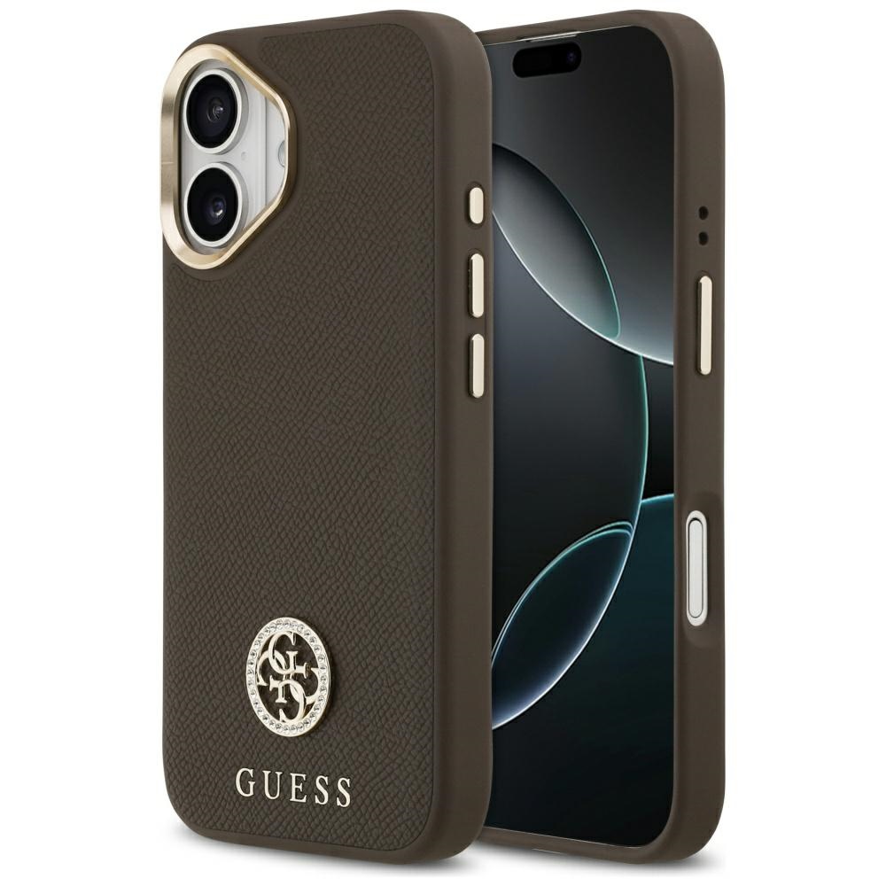 Калъф за iPhone 17 - лого Guess Grained Rhinestone MagSafe (GUHMP17SPGCRMDEW) - Кафяв