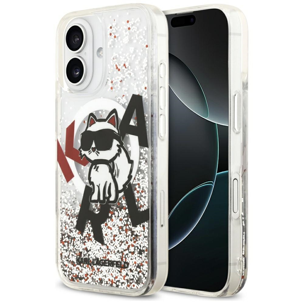 Калъф за iPhone 17 - Karl Lagerfeld Liquid Glitter Choupette Logo MagSafe (KLHMP17SLCHSCTDT) - Прозрачен