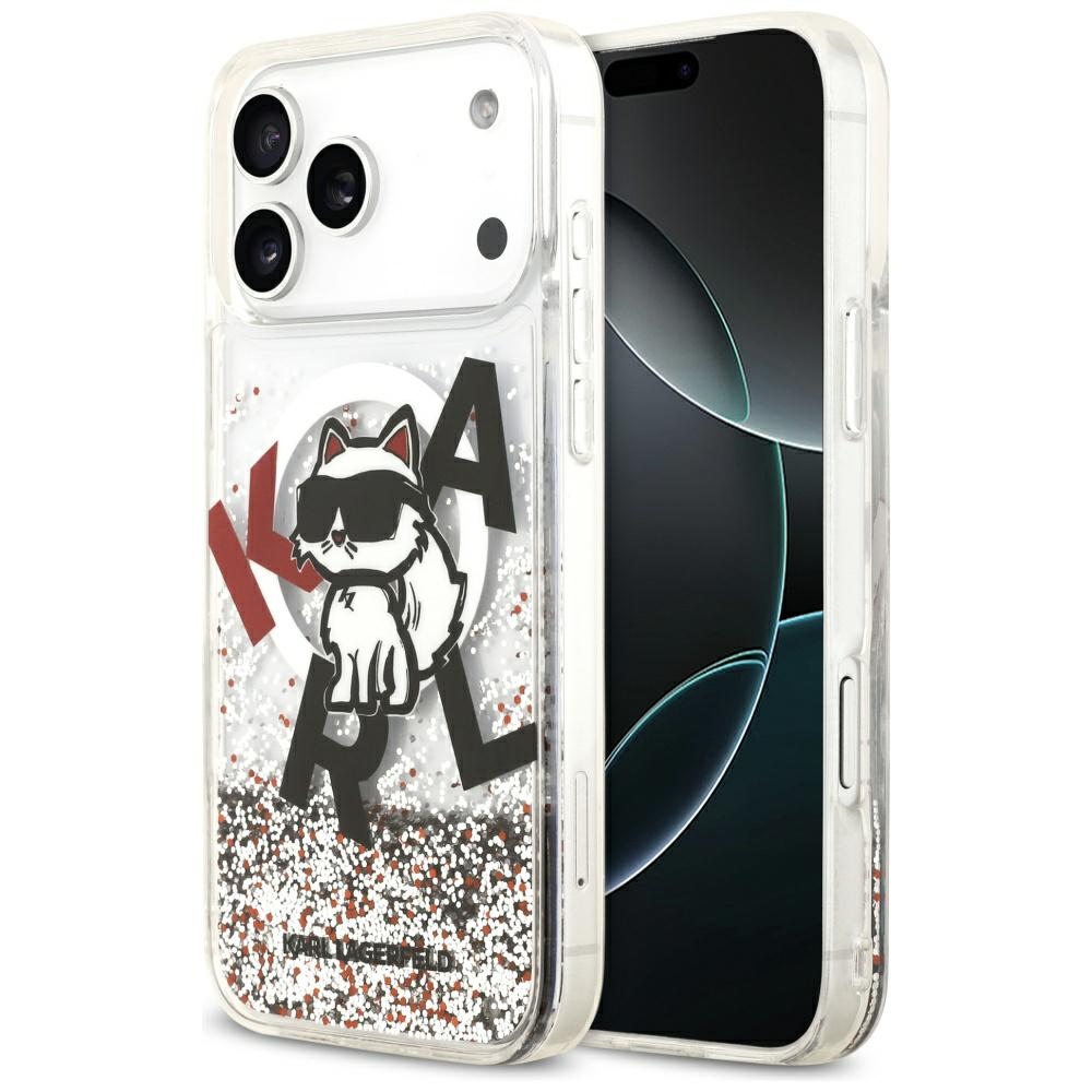 Калъф за iPhone 17 Pro Max - Karl Lagerfeld Liquid Glitter Choupette Choupette Logo MagSafe (KLHMP17XLCCHHSCTDT) - Прозрачен