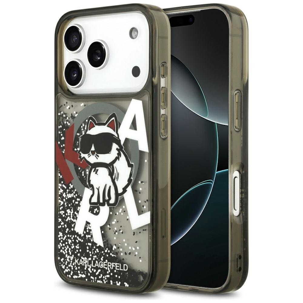 Калъф за iPhone 17 Pro - Karl Lagerfeld Liquid Glitter Choupette Logo MagSafe (KLHMP17LLLLCHSCTSCTDK) - Черен