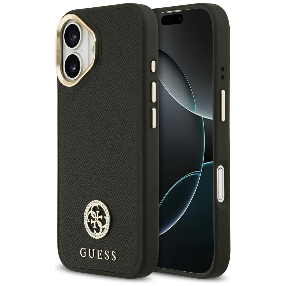 Калъф за iPhone 17 - лого Guess Grained Rhinestone MagSafe (GUHMP17SPGCRMDEK) - Черен