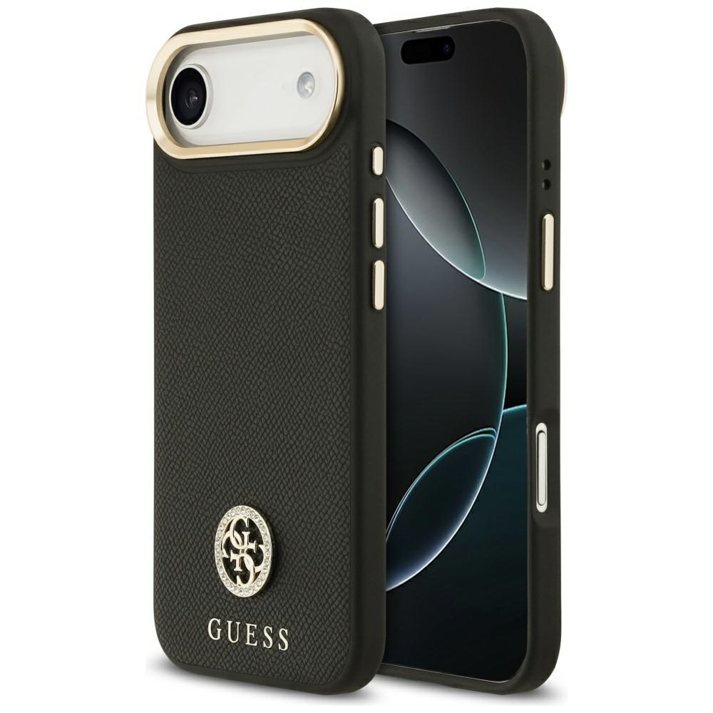Калъф за iPhone 17 Air - Guess Grained Rhinestone Logo MagSafe (GUHMP17MPGCRMDEK) - Черен
