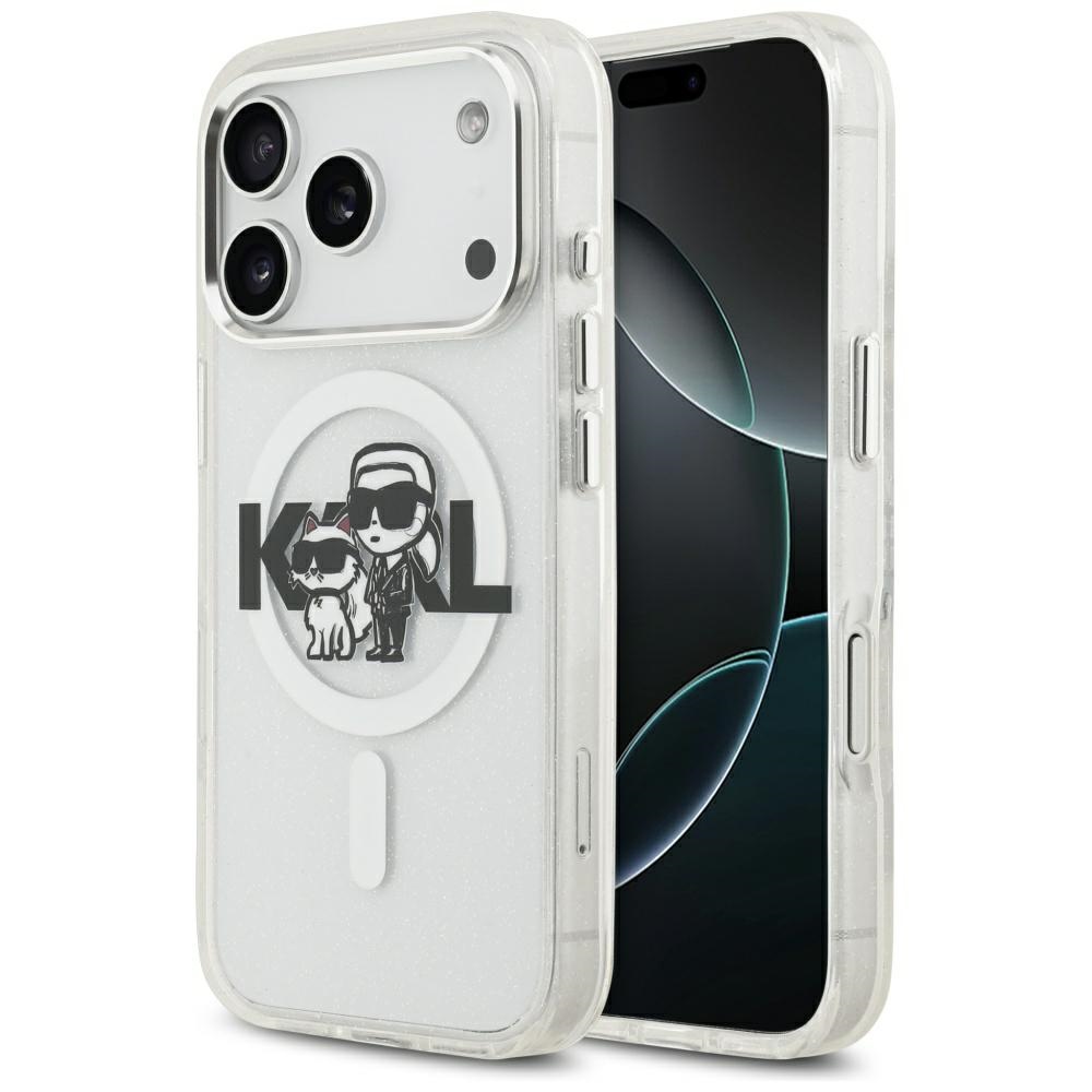 Калъф за iPhone 17 Pro - Karl Lagerfeld IML Glitter Karl & Choupette Sketch Sketch Logo MagSafe (KLHMP17LHGKCGGKBT) - Прозрачен