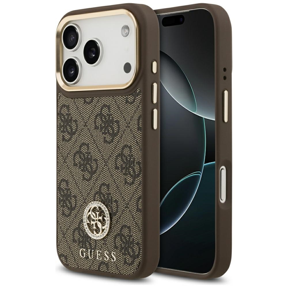 Калъф за iPhone 17 Pro - Guess Hardcase 4G Rhinestone Logo MagSafe (GUHMP17LP4GRMDEW) - Кафяв