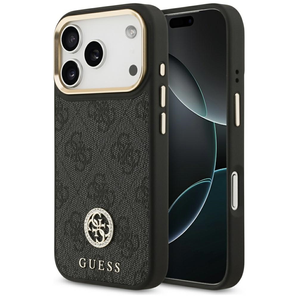 Калъф за iPhone 17 Pro - Guess Hardcase 4G Rhinestone Logo MagSafe (GUHMP17LP4GRMDEK) - Черен