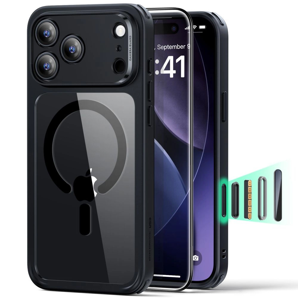 Калъф за iPhone 17 Pro + Капак - ESR Classic Hybrid HaloLock - Прозрачен Черен