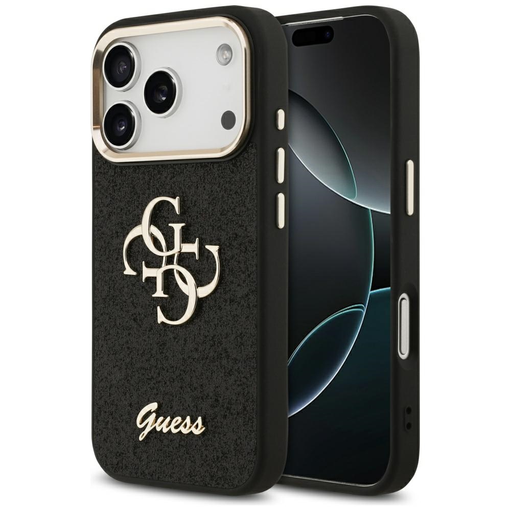 Калъф за iPhone 17 Pro - Guess Fixed Glitter Big 4G Metal Frame (GUHCP17LHGG4SGGCK) - Черен