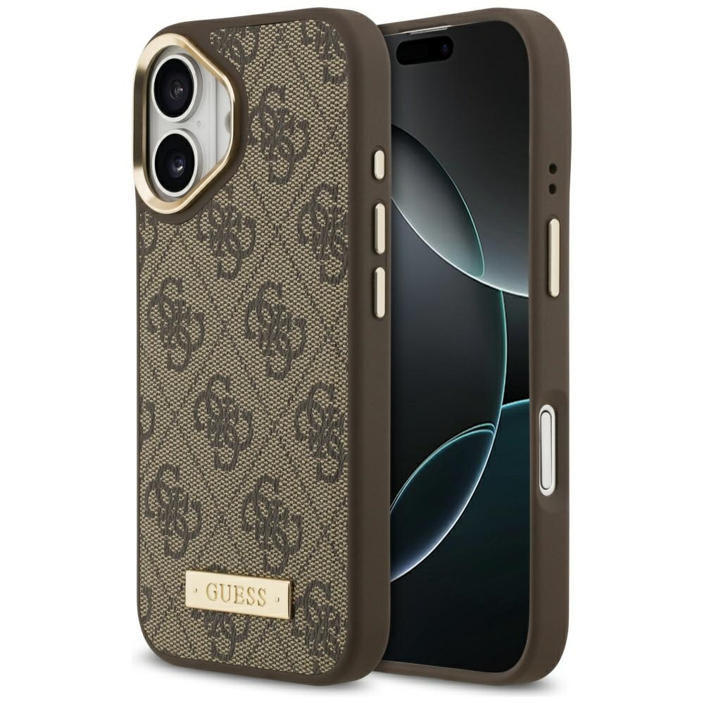 Калъф за iPhone 17 - Guess Hardcase 4G Logo Plate MagSafe (GUHMP17SU4GPRW) - Кафяв