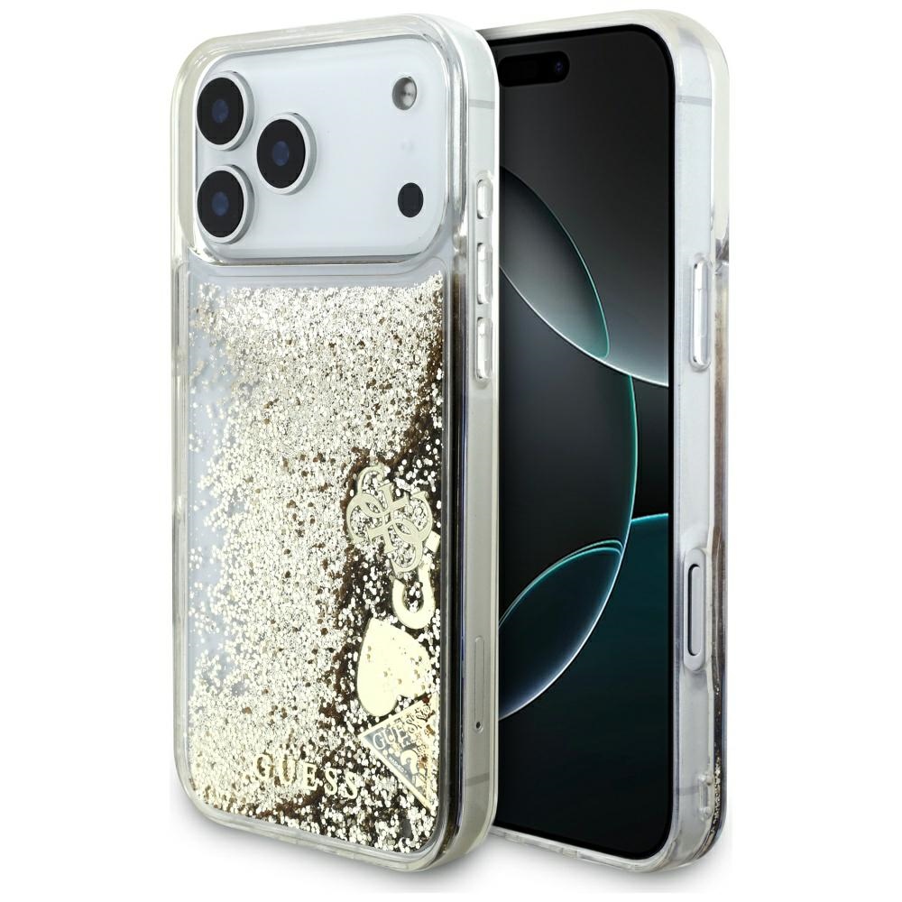 Калъф за iPhone 17 Pro Max - Guess Liquid Glitter Charms (GUHCP17XGLGLHFLGO) - златен