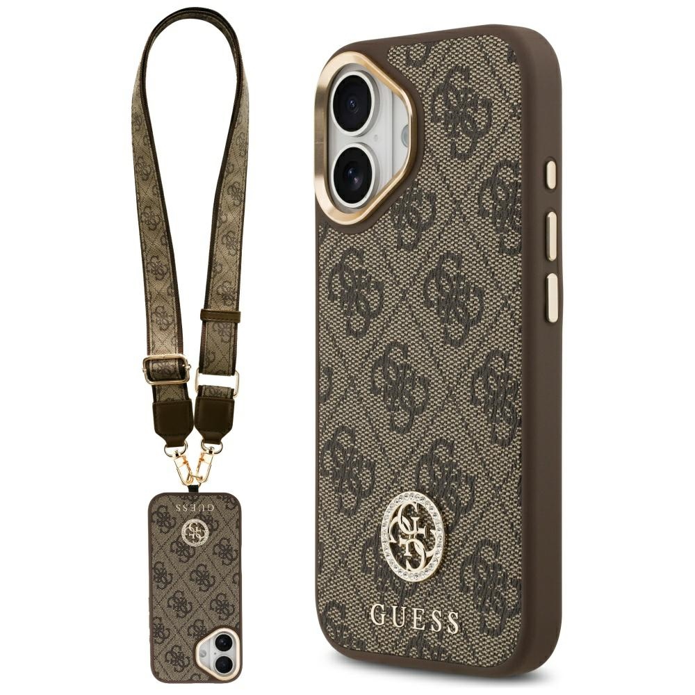 Калъф за iPhone 17 - Guess 4G Strass Logo with Big Strap Metal Button MagSafe (GUHMP17SP4G4G4DCSW) - Кафяв