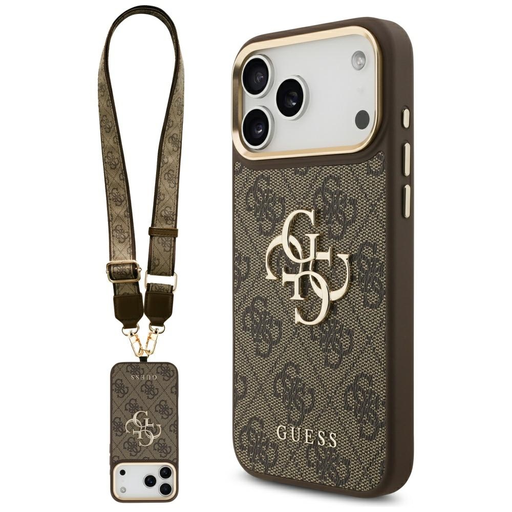 Калъф за iPhone 17 Pro Max - Guess Big 4G Classic Logo with Big Strap Metal Buttons (GUHCP17XP4G4BCSW) - Кафяв