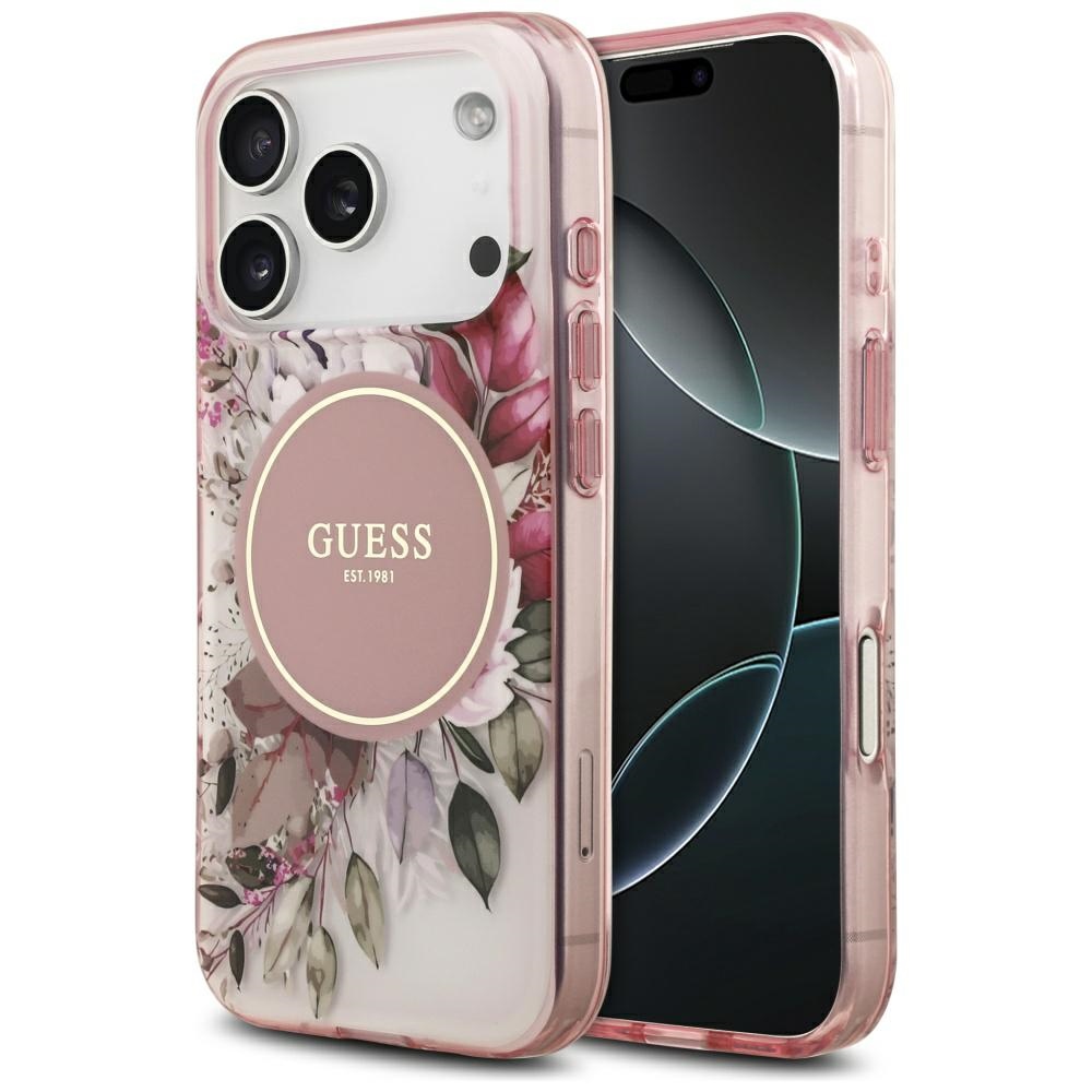 Калъф за iPhone 17 Pro Max - Guess IML Flower & Tonal Circle MagSafe (GUHMP17XHFHFWWBDCEP) - Розов