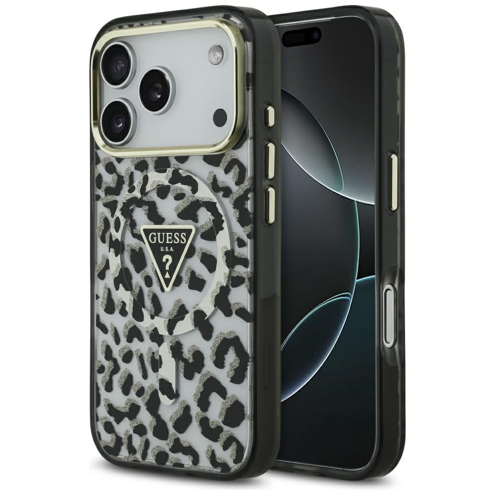 Калъф за iPhone 17 Pro Max - Guess Leopard Glitter MagSafe (GUHMP17XHLEGTGLK) - Черен