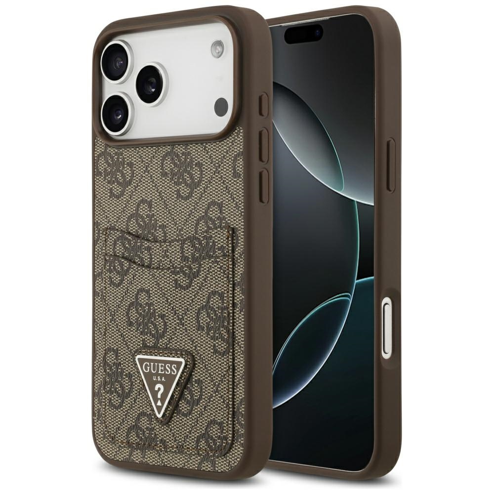 Калъф за iPhone 17 Pro Max - Guess Hardcase 4G Double Card Triangle (GUHCP17XPXP4TPW) - Кафяв