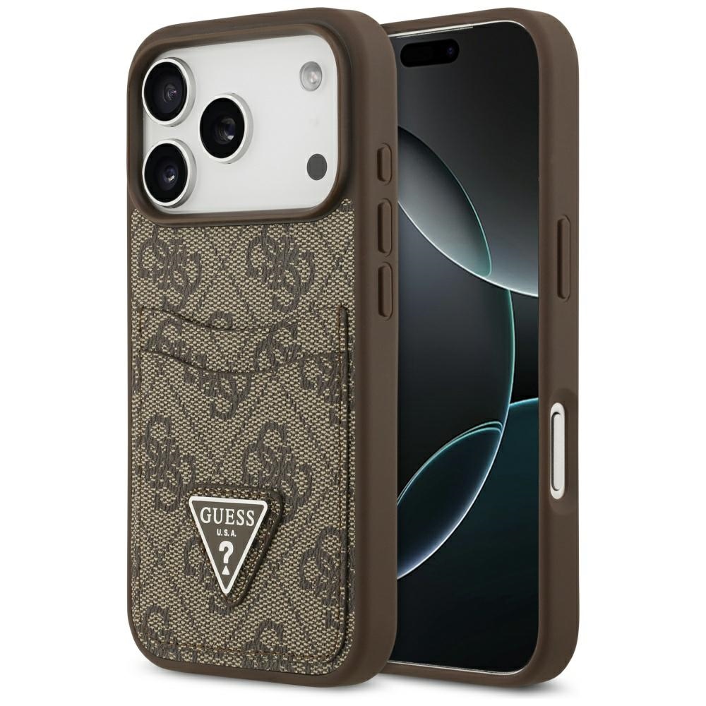 Калъф за iPhone 17 Pro - Guess Hardcase 4G Double Card Triangle (GUHCP17LP4TPW) - Кафяв