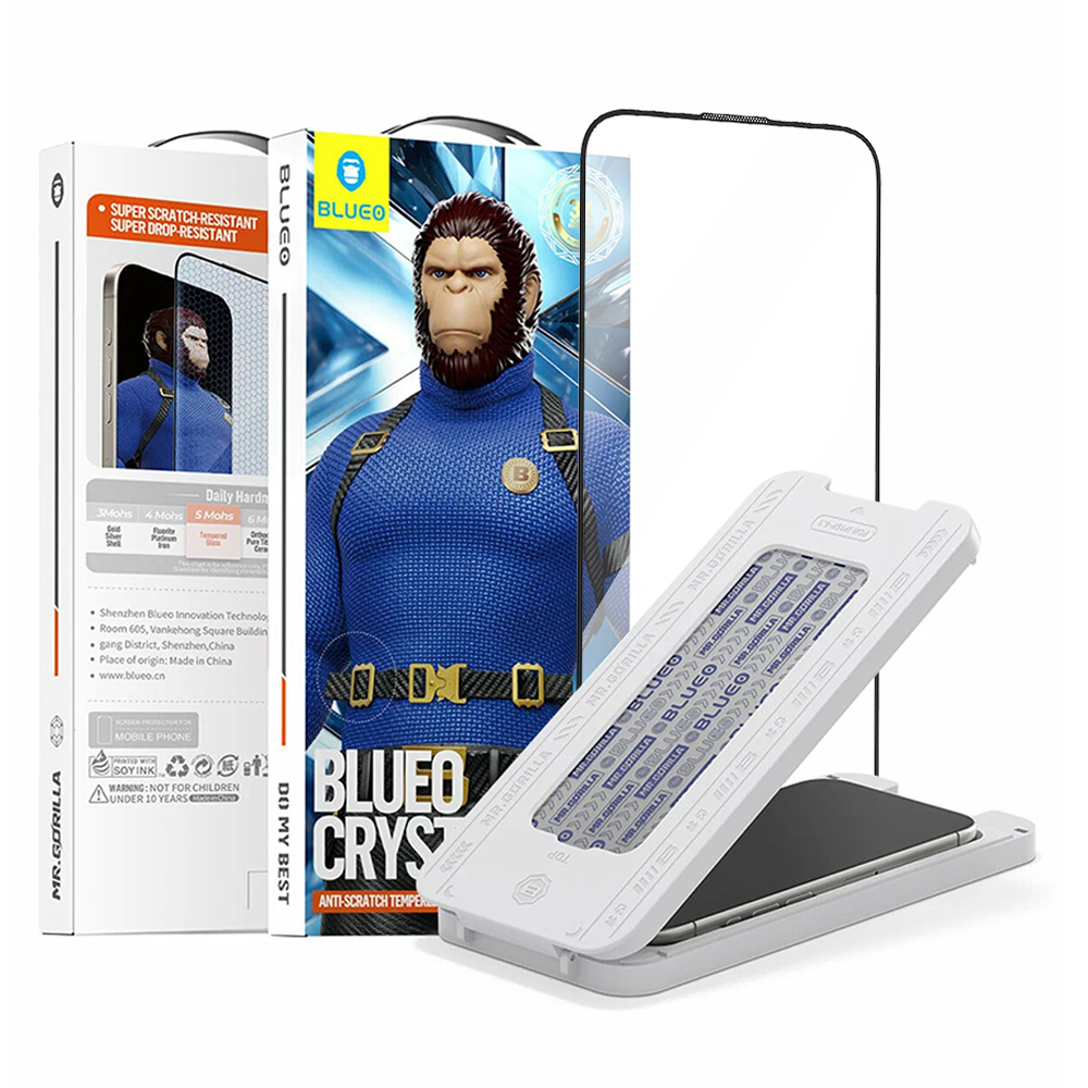 Калъф за iPhone 16 Pro / iPhone 17 / iPhone 17 Pro с апликатор - Blueo Crystal Anti-Scratch Glass - Черен