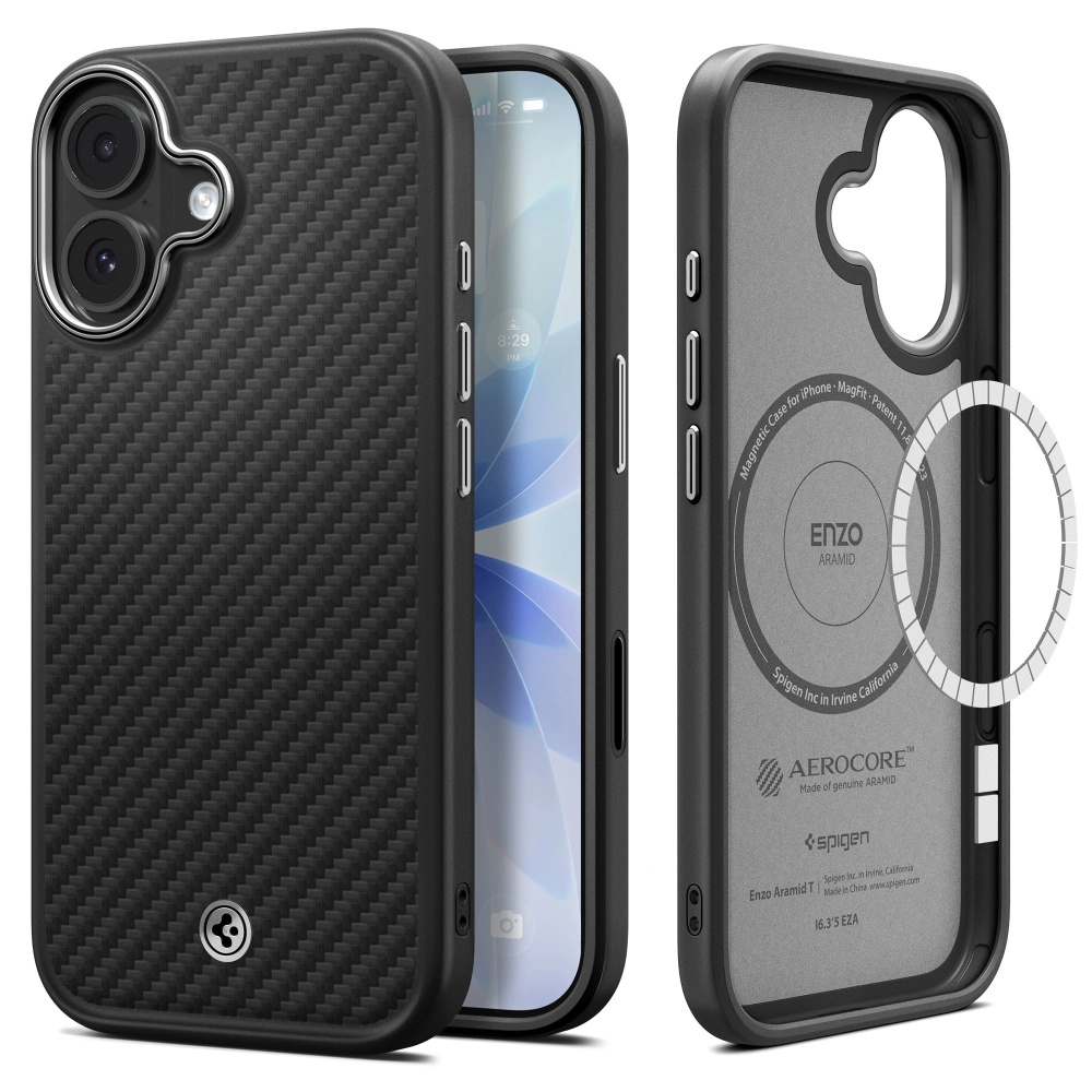 Калъф за iPhone 17 - Spigen Enzo Enzo Aramid "T" MagSafe (ACS0999989) - Черен / Сребрист