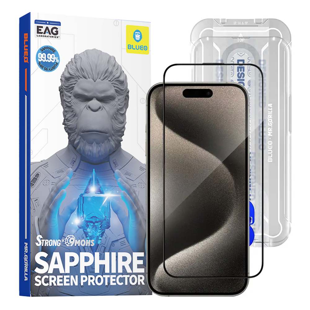 Калъф за iPhone 15 Pro Max - Blueo Premium Sapphire нечупливо / надраскващо се 9H стъкло - Черен