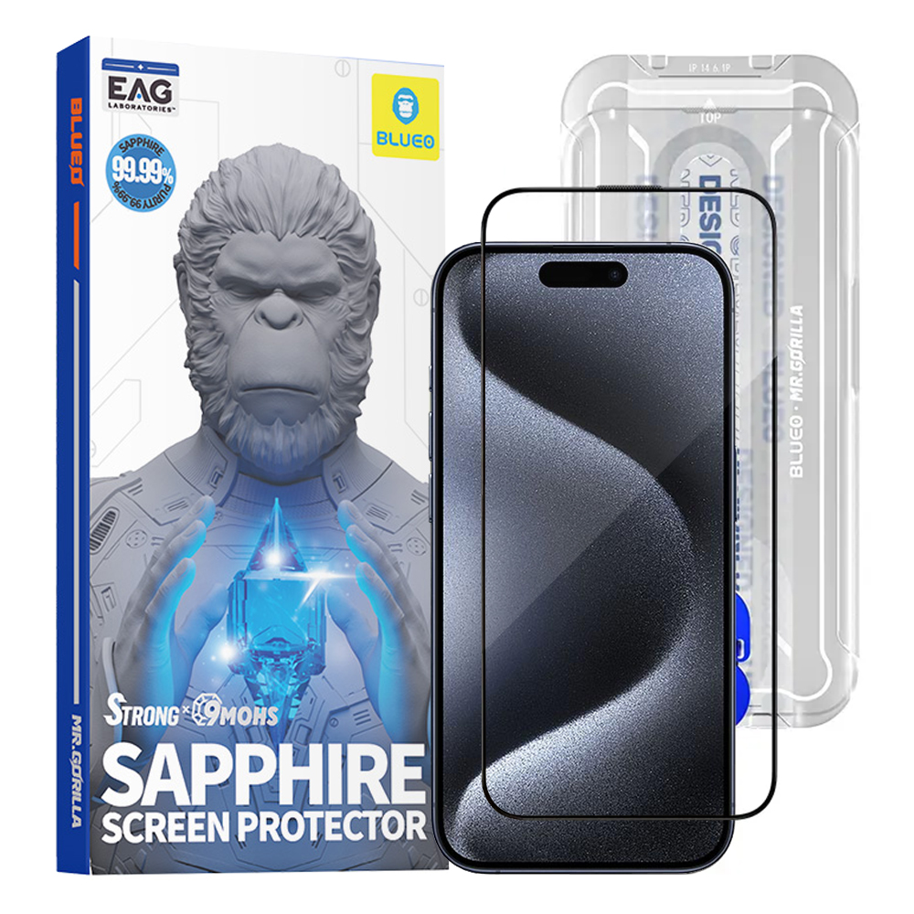 Калъф за iPhone 15 Pro - Blueo Premium Sapphire нечупливо / надраскващо се 9H стъкло - Черен