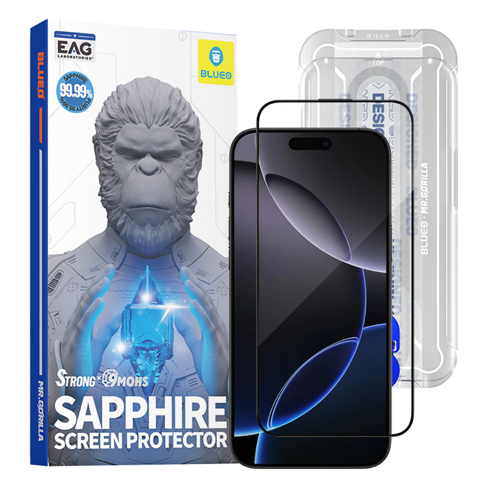 Калъф за iPhone 16 Pro Max / iPhone 17 Pro Max - Blueo Premium Sapphire нечупливо / надраскващо се 9H стъкло - Черен
