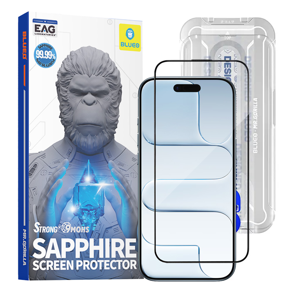 Калъф за iPhone 17 Air - Blueo Premium Sapphire нечупливо / надраскващо се 9H стъкло - Черен