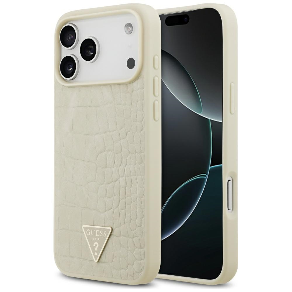 Калъф за iPhone 17 Pro Max - Guess Croco Croco Triangle Logo MagSafe (GUHMP17XPCRTHCD) - Златен