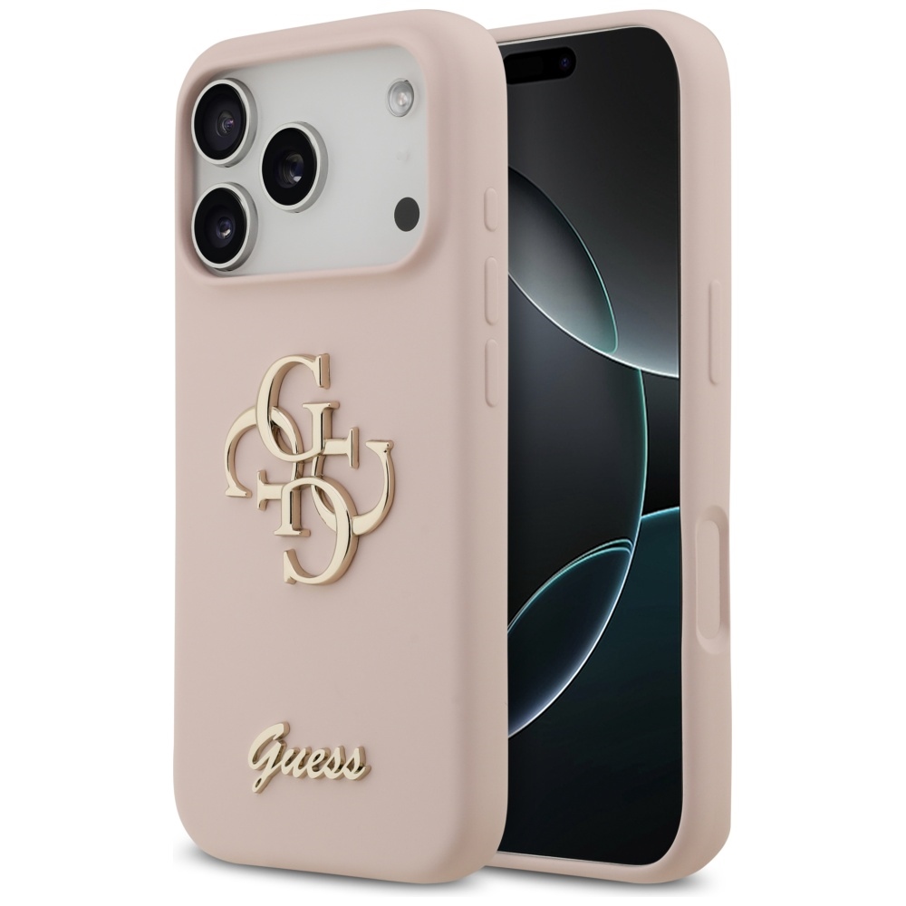 Калъф за iPhone 17 Pro - Guess Silicone Big 4G Script (GUHCP17LSC4GSMP) - светло розов