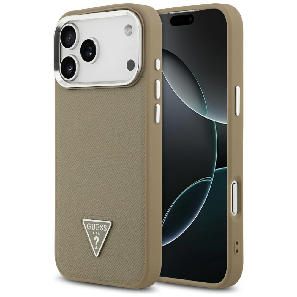 Калъф за iPhone 17 Pro - Guess Grained Triangle Logo MagSafe (GUHMP17LPPGGTSPSW) - Кафяв