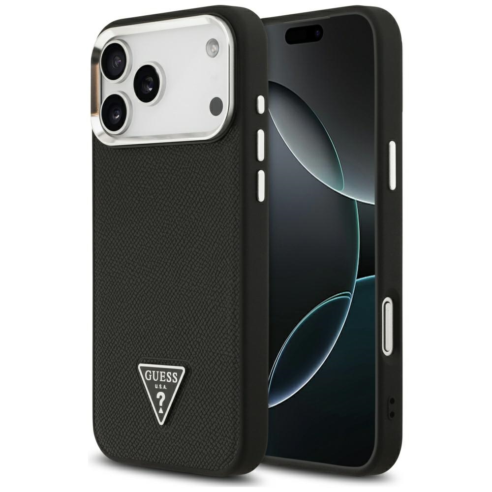 Калъф за iPhone 17 Pro Max - Guess Grained Triangle Logo MagSafe (GUHMP17XPGPGTSPSK) - Черен