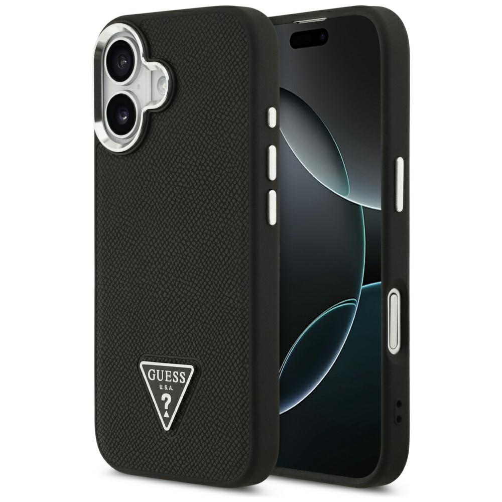 Калъф за iPhone 17 - Guess Grained Triangle Logo MagSafe (GUHMP17SPGTSPSK) - Черен