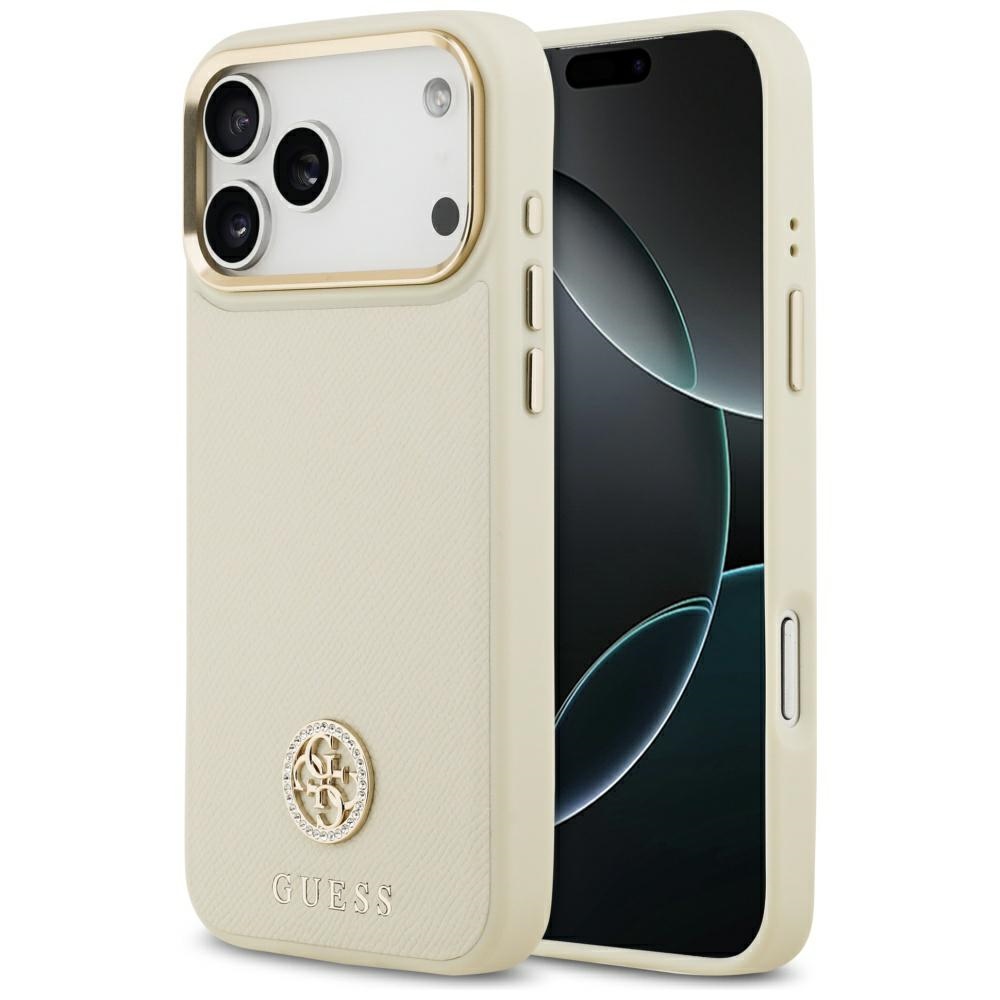 Калъф за iPhone 17 Pro Max - лого Guess Grained Rhinestone MagSafe (GUHMP17XPGPGCRMDEE) - Бежов