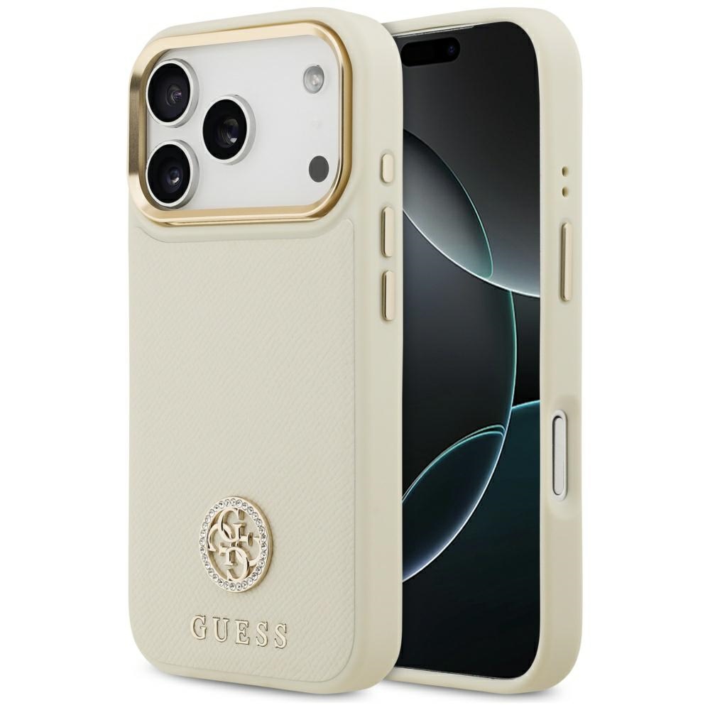 Калъф за iPhone 17 Pro - лого Guess Grained Rhinestone MagSafe (GUHMP17LPGCRMDEE) - Бежов