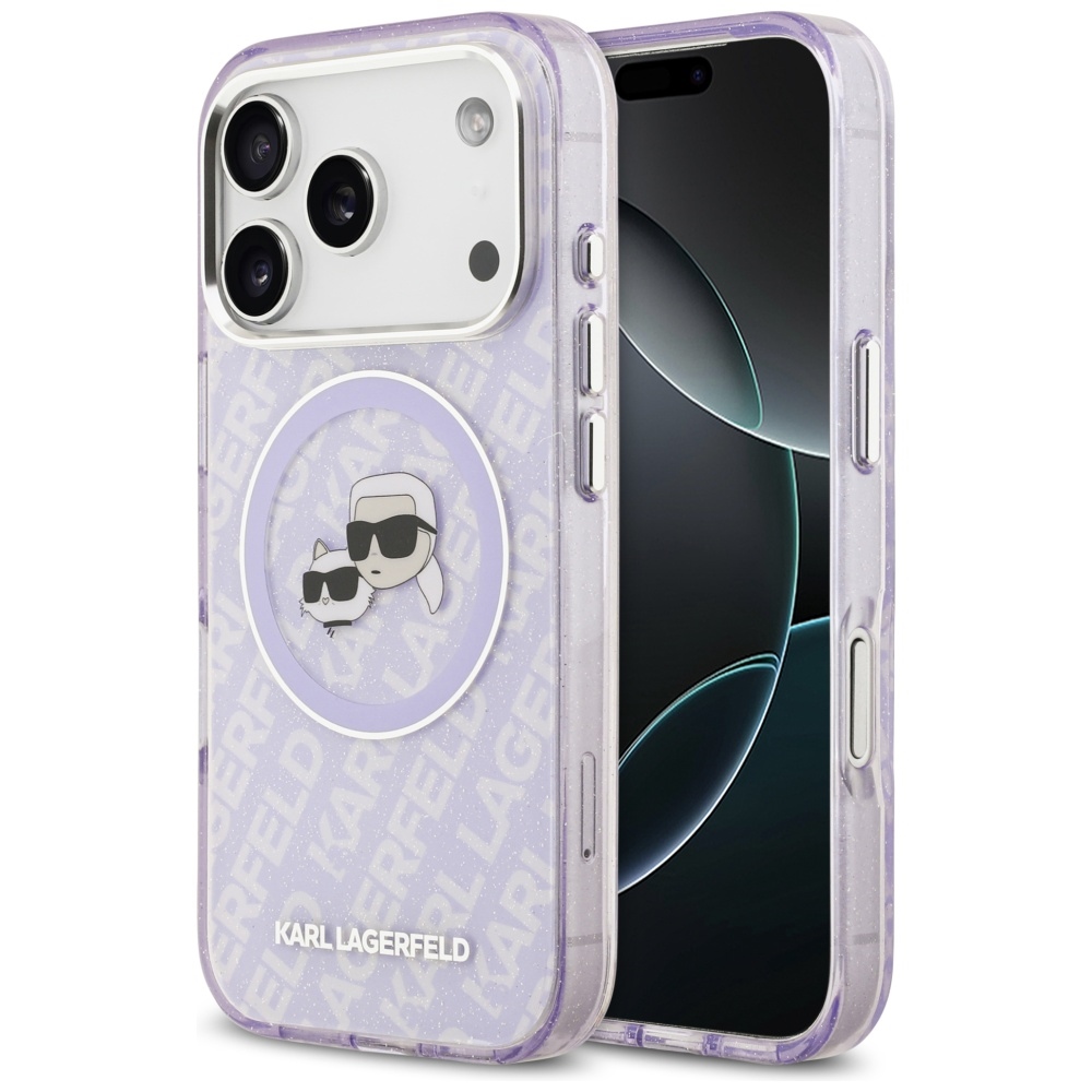 Калъф за iPhone 17 Pro Max - Karl Lagerfeld IML Glitter K&C Heads K&C Heads Logo MagSafe (KLHMP17XHMKBKKCHOU) - Лилав