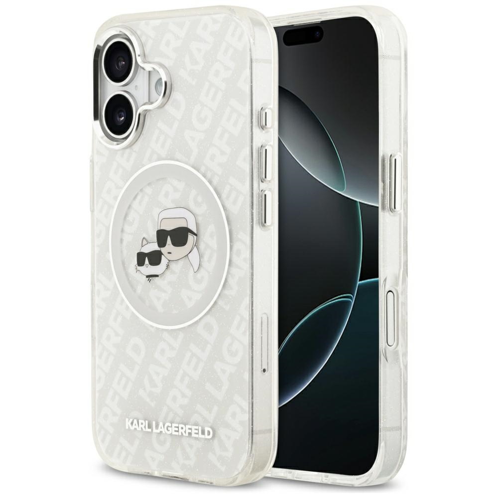 Калъф за iPhone 17 - Karl Lagerfeld IML Glitter K&C Heads K&C Heads Logo MagSafe (KLHMP17SHMKBKKCHOG) - Сив