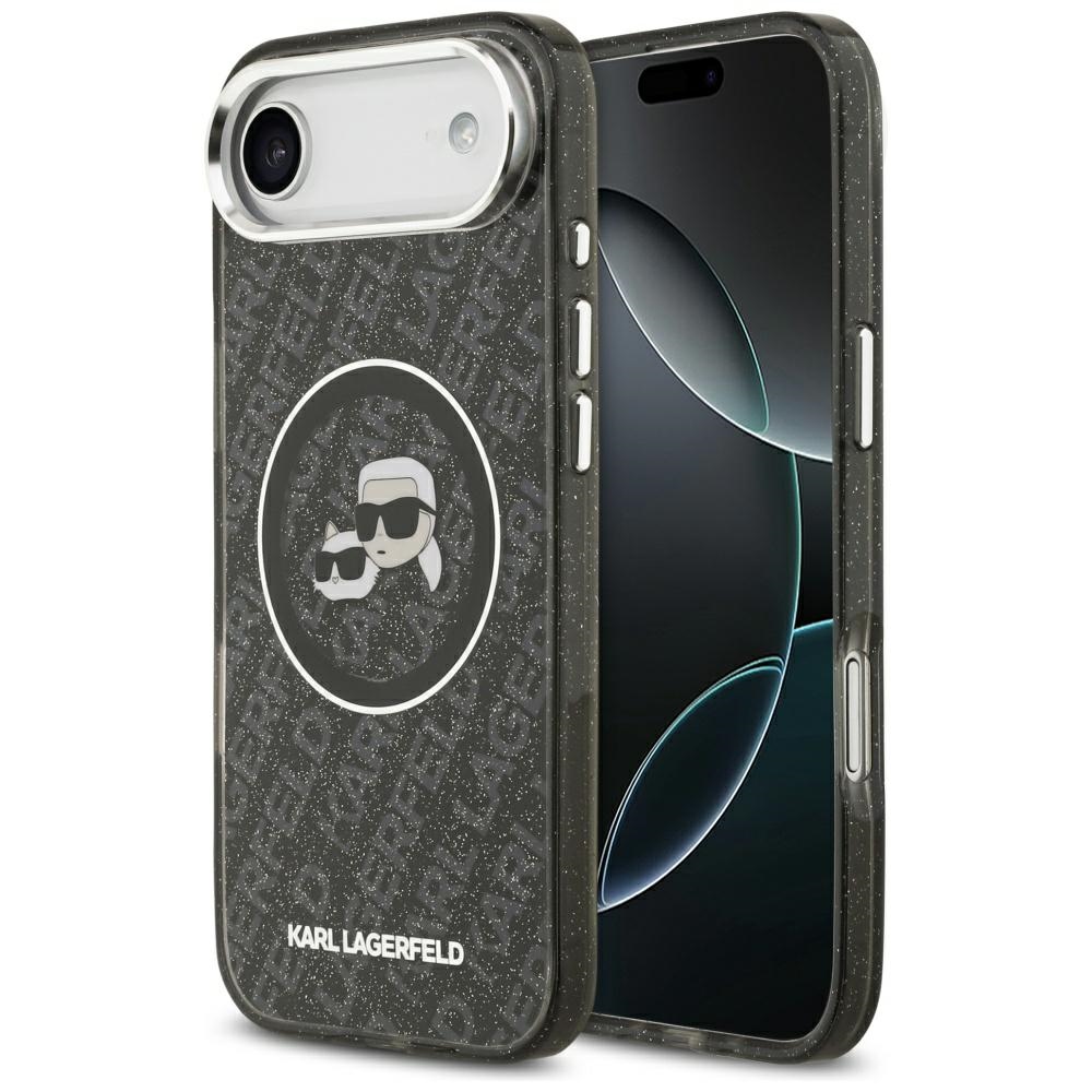 Калъф за iPhone 17 Air - Karl Lagerfeld IML Glitter K&C Heads K&C Heads Logo MagSafe (KLHMP17MHMHMKBKKCHOK) - Черен
