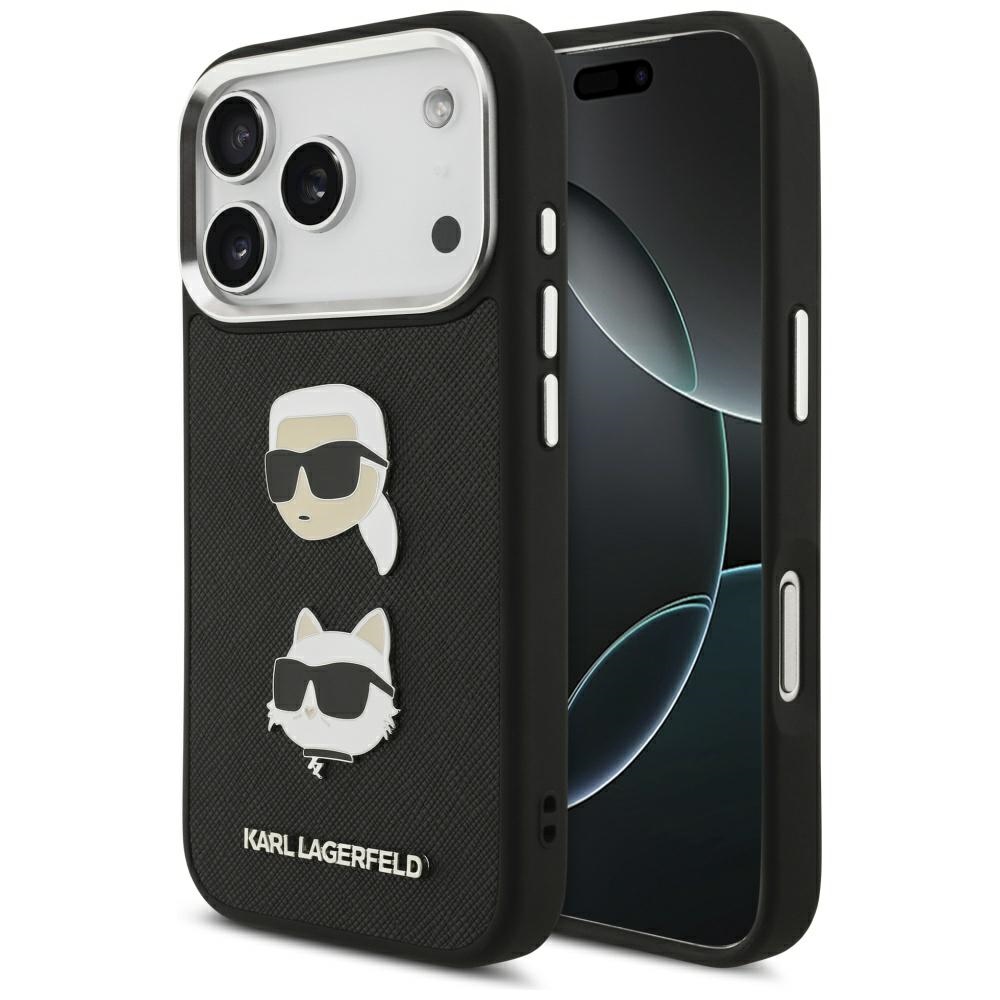 Калъф за IPhone 17 Pro - Karl Lagerfeld Hardcase Grained K&C Heads Pins and Logo (KLHCP17LPSFDHPOK) - Черен