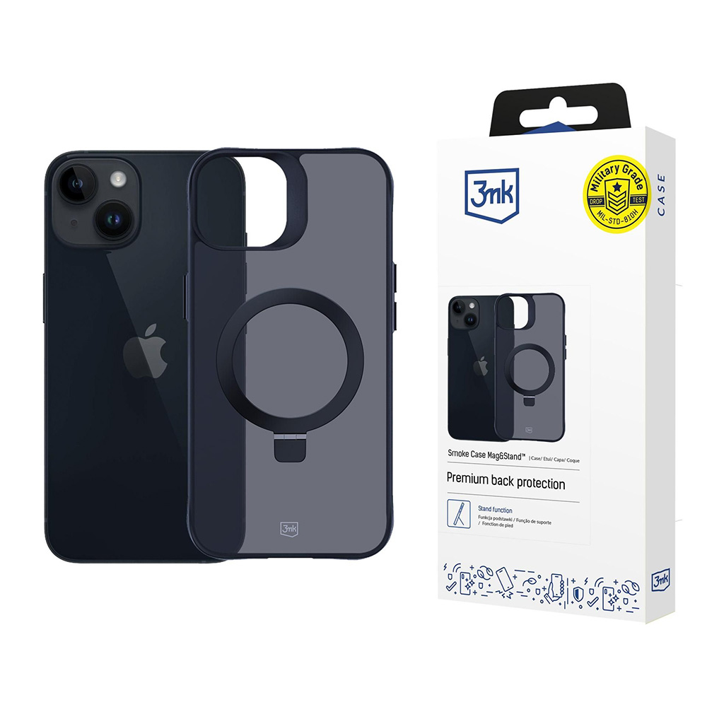 Калъф за iPhone 14 / iPhone 13 - 3mk Smoke Case Mag&Stand - Черен