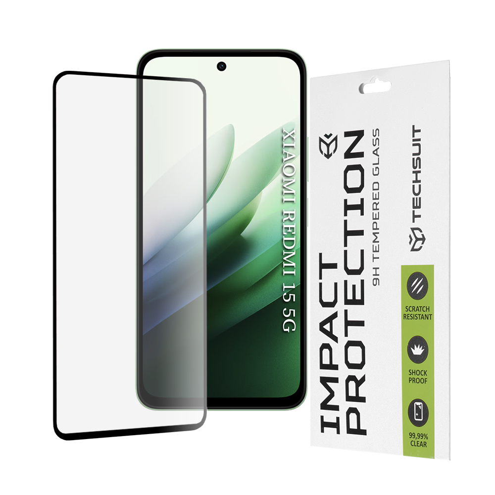 Капак за Xiaomi Redmi 15 5G - Techsuit 111D Full Cover / Full Glue Glass - Черен