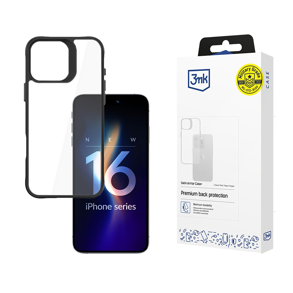 Калъф за iPhone 16 Pro - 3mk Satin Armor Case+ - Черен