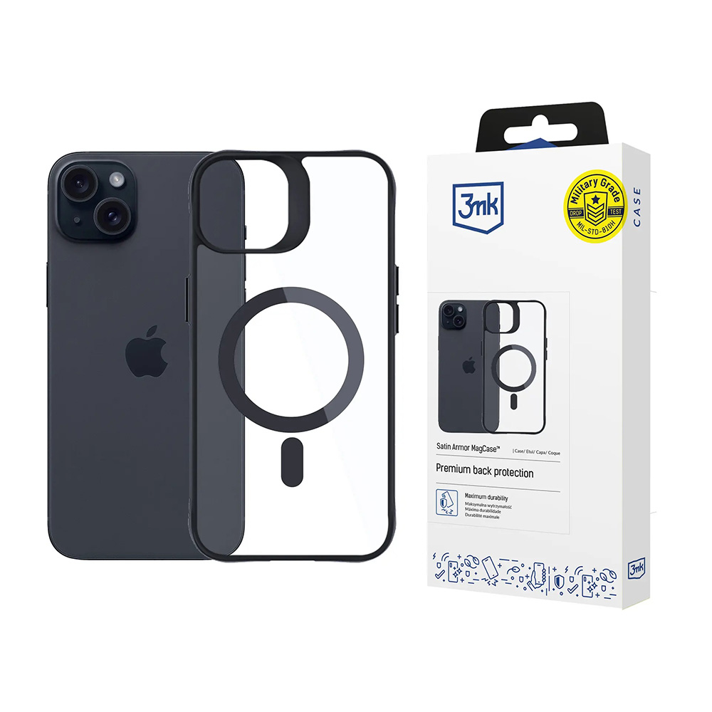 Калъф за iPhone 15 - 3mk Satin Armor MagCase - Черен