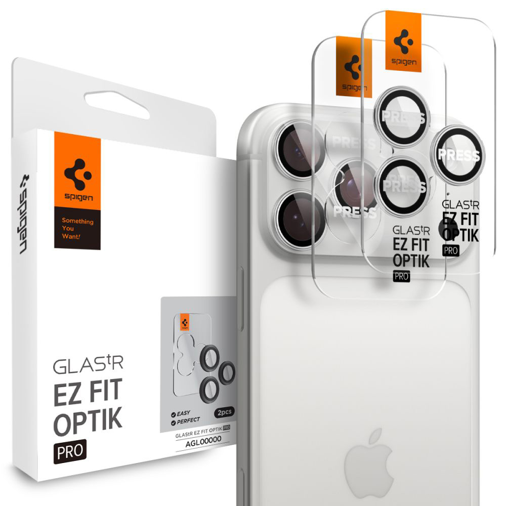 Калъф за камера за iPhone 17 Pro Max/17 Pro/17 Pro/16 Pro/16 Pro Max/16 Pro/15 Pro Max/15 Pro/15 Pro/14 Pro Max/14 Pro (комплект 2) - Spigen Glas.tR Optik EZ Fit Pro (AGL10124) - Сребрист