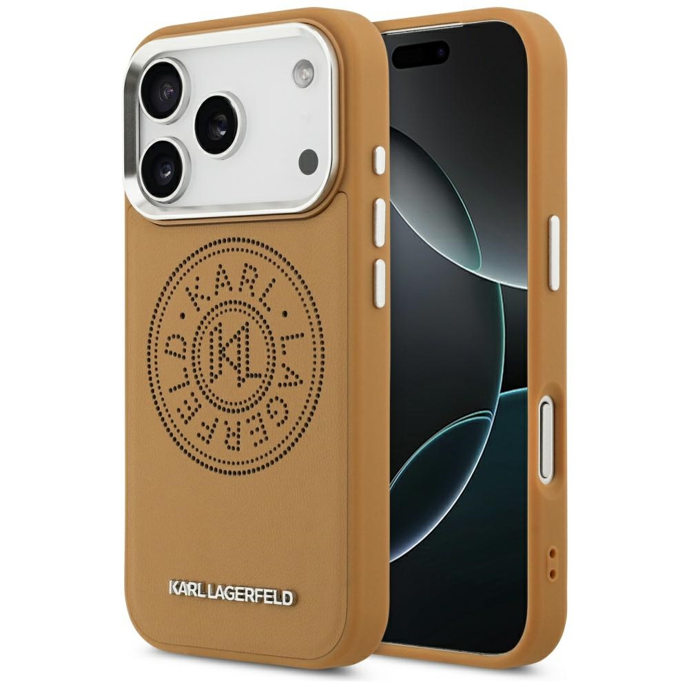 IPhone 17 Pro Case - Karl Lagerfeld Leather With Point & Metal Logo MagSafe (KLHMP17LPSKRPMW) - Кафяв