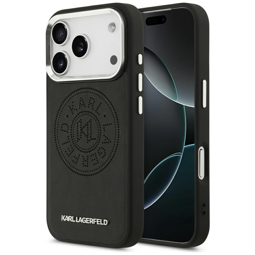 IPhone 17 Pro Max Case - Karl Lagerfeld Leather With Point & Metal Logo MagSafe (KLHMP17XPSKRPMK) - Черен