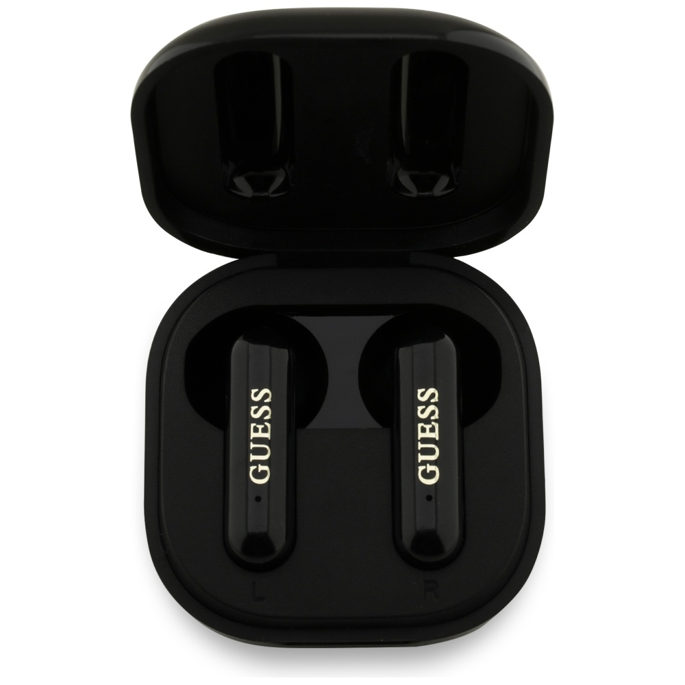 Безжични слушалки, Bluetooth, USB-C, за поставяне в ушите - Guess 4G метално лого (GUTWSJ7HE4GK) - черни